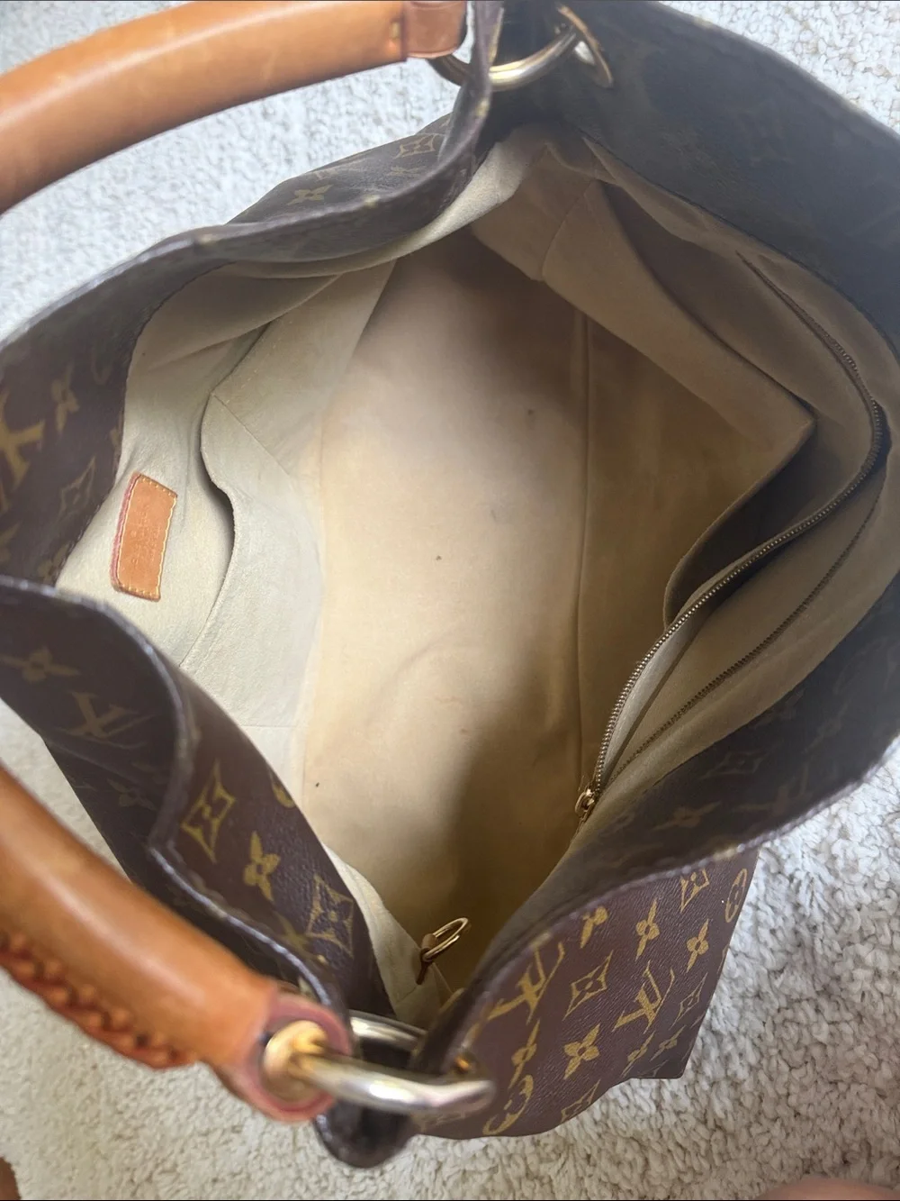 Louis Vuitton Monogram Canvas Shoulder Bag with Tan Handle